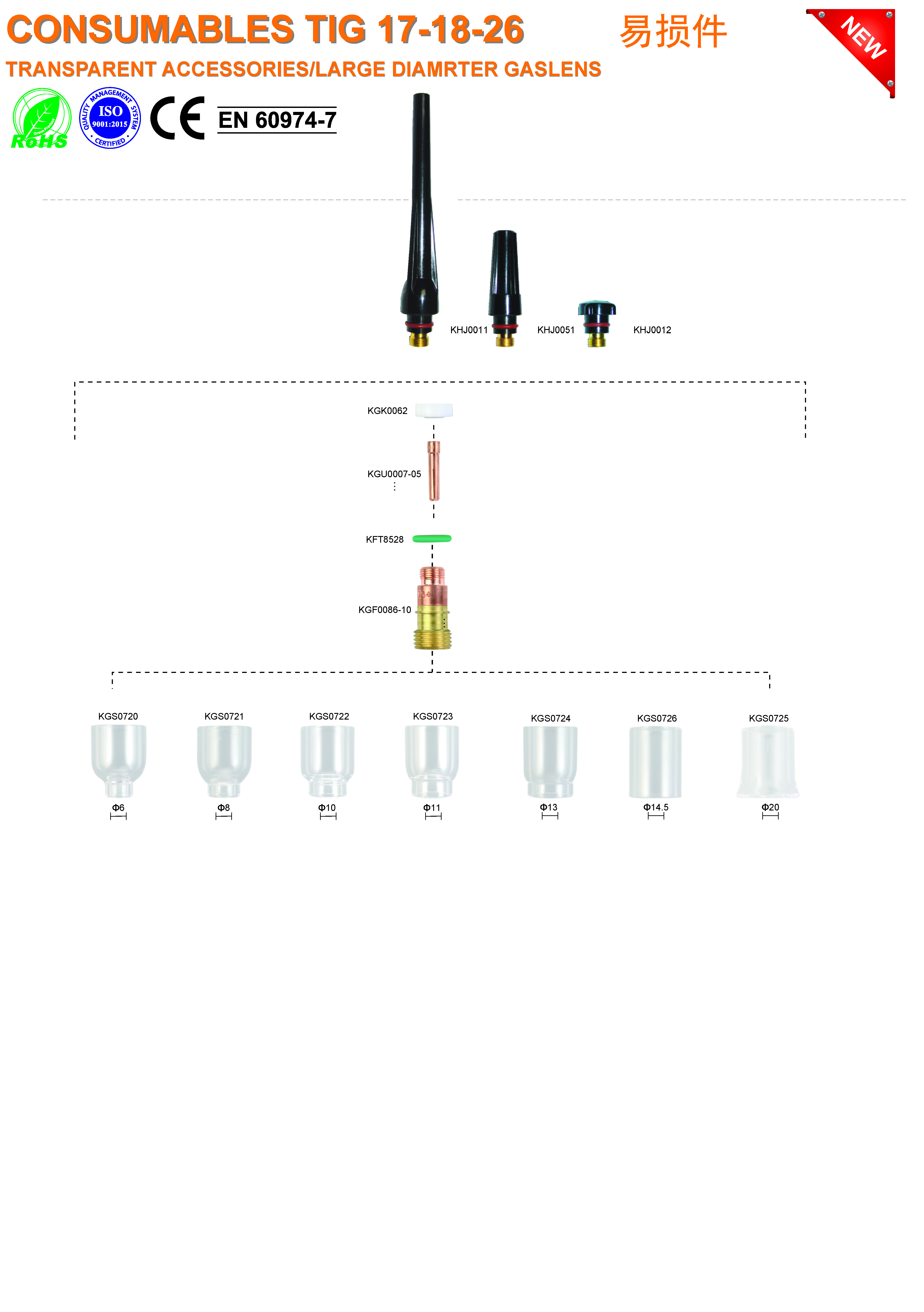 CONSUMABLES TIG 17-18-26 TRANSPARENT 主图加详情